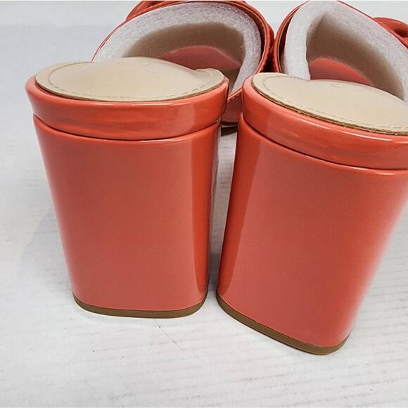 Tangerine Chunky Heel Sandals Heeled Open Toe Slip on Heels Coral Size 7.5 New - Picture 9 of 9